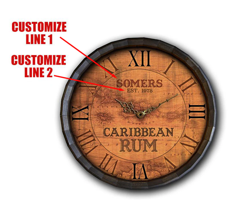 Custom Wood Barrel Top Clock – Caribbean Rum - Image 2