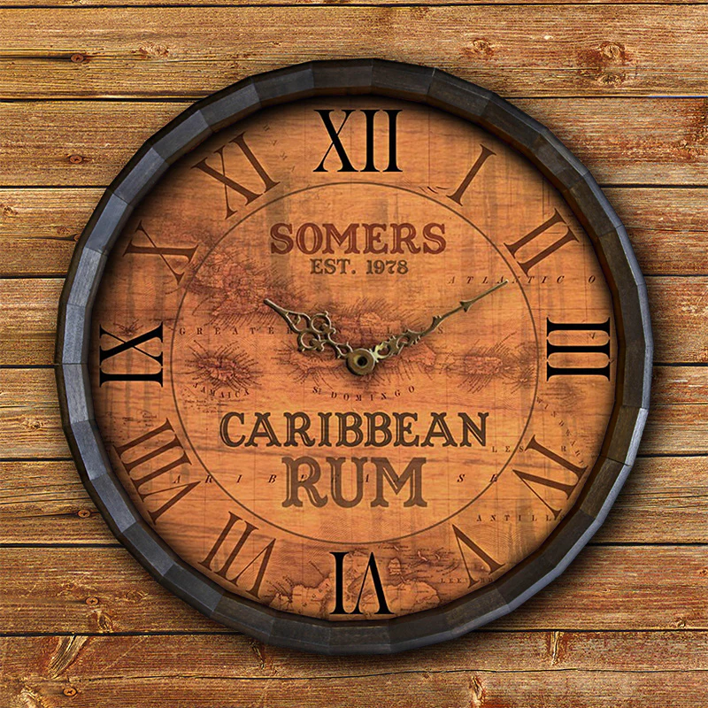 Custom Wood Barrel Top Clock – Caribbean Rum - Image 4