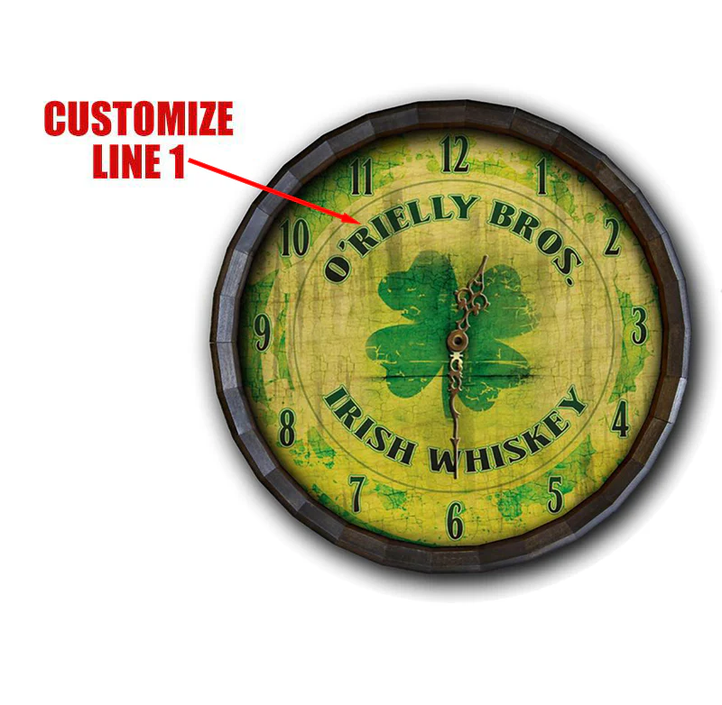 Custom Wood Barrel Top Clock – Irish Whiskey - Image 2