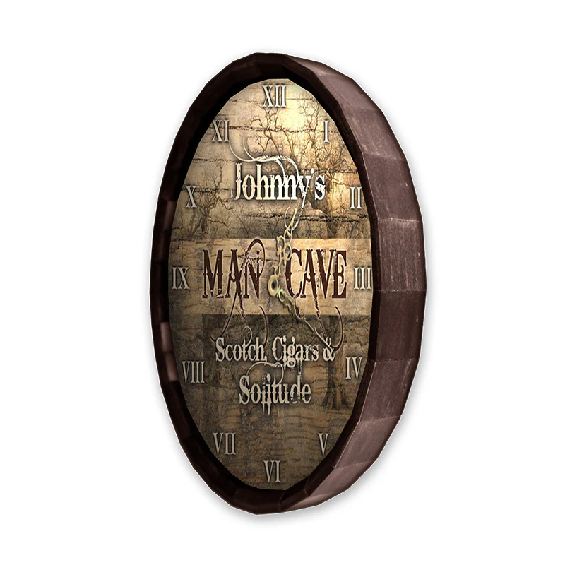 Custom Barrel Top “Man Cave, Scotch, Cigars, Solitude” Wall Clock - Image 3