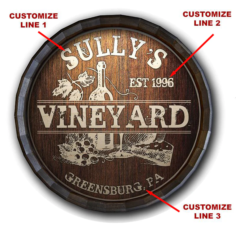 Custom Wood Barrel Top –Vineyard Tavern Sign - Image 2
