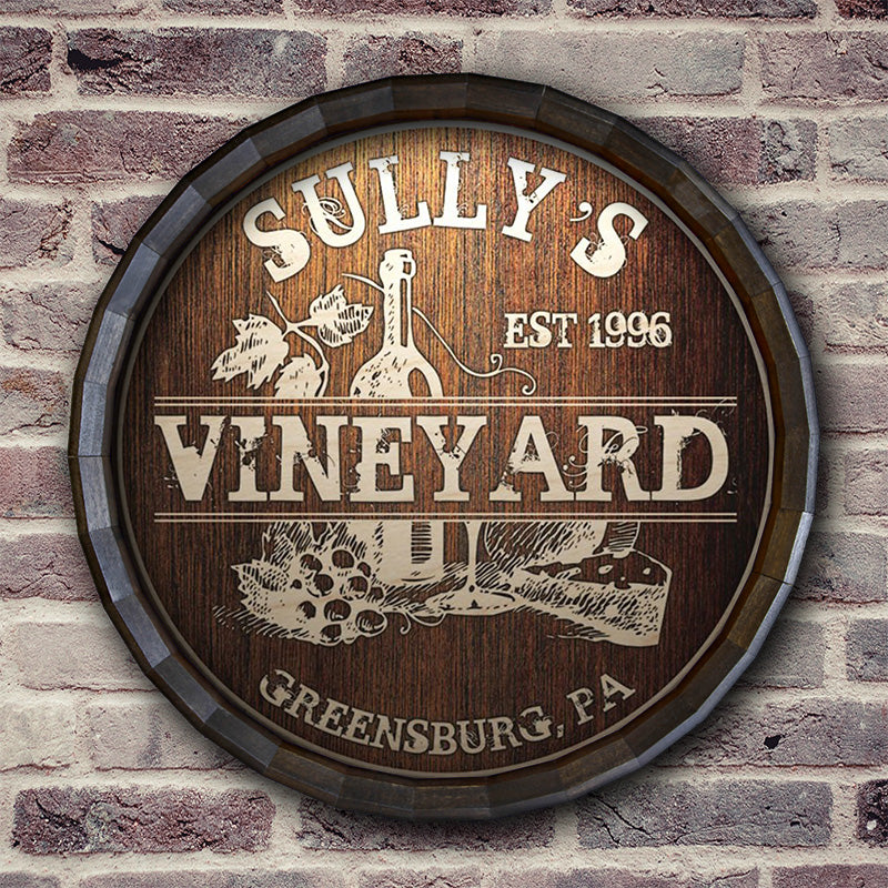 Custom Wood Barrel Top –Vineyard Tavern Sign - Image 3