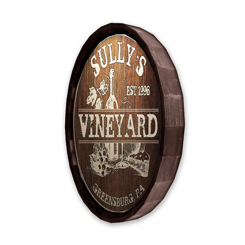 Custom Wood Barrel Top –Vineyard Tavern Sign - Image 4