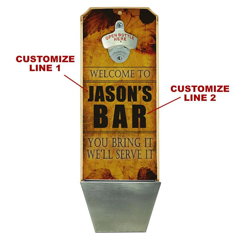 Custom Wall Mounted Wood Plaque Bottle Opener and Cap Catcher - Serve It - Image 2