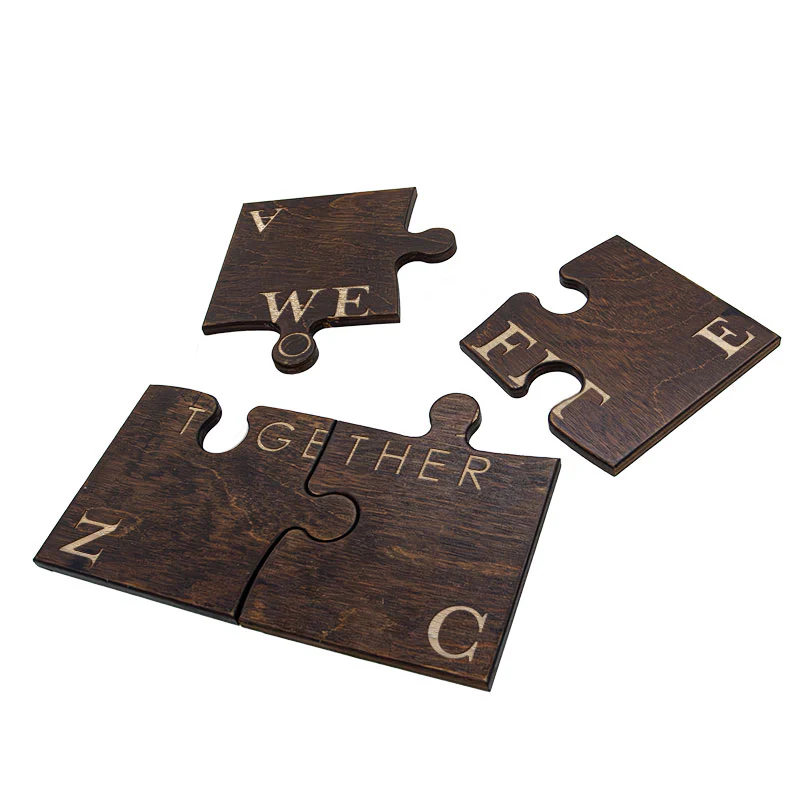 Custom Wooden Puzzle Coasters - Set of 4 - Engraved Monogram Design - Image 3