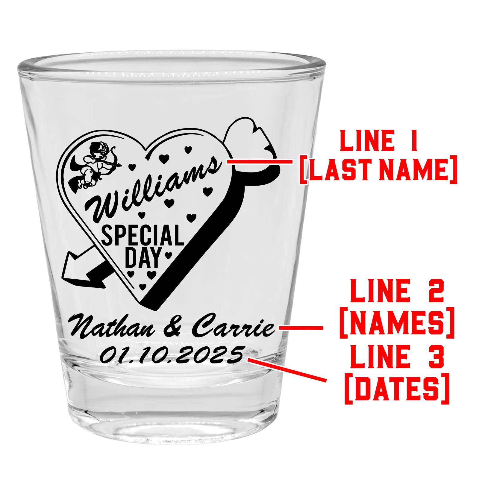Customizable - 1.75oz Clear Shot Glass - Cupid Themed Shot Glasses - Image 3