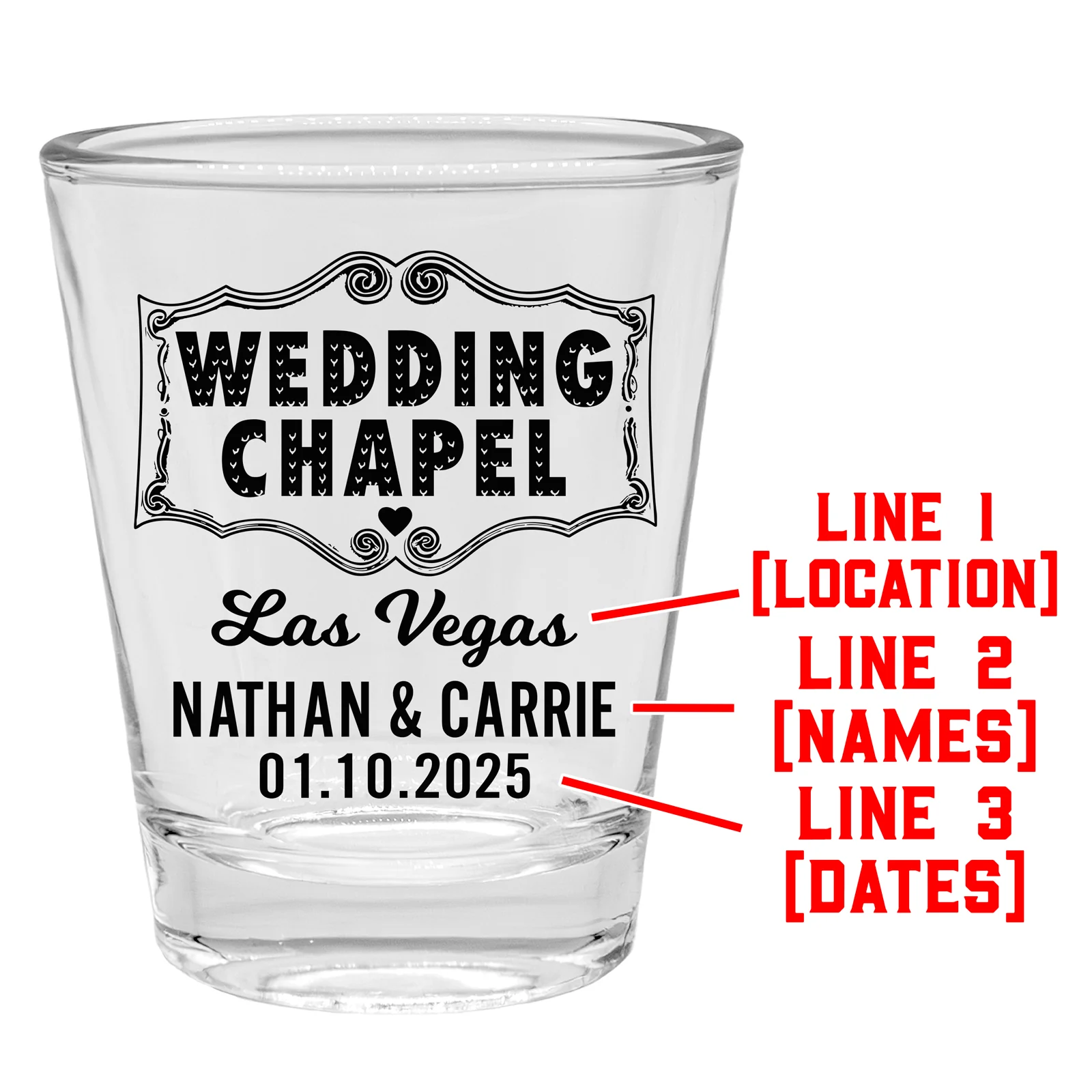 Customizable - 1.75oz Clear Shot Glass - Wedding Chapel - Image 3