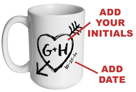CUSTOMIZABLE 15 ounce Coffee Mug - INITIALS - Heart & Arrow - Image 2