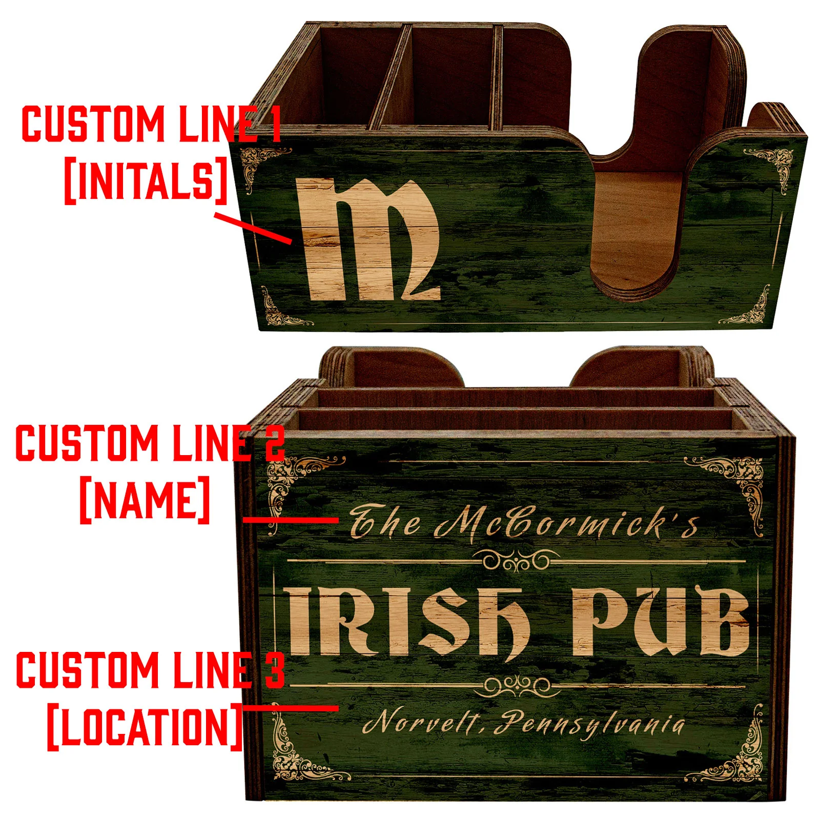 Customizable Bar Top Napkin Caddy - Irish Pub - Image 5