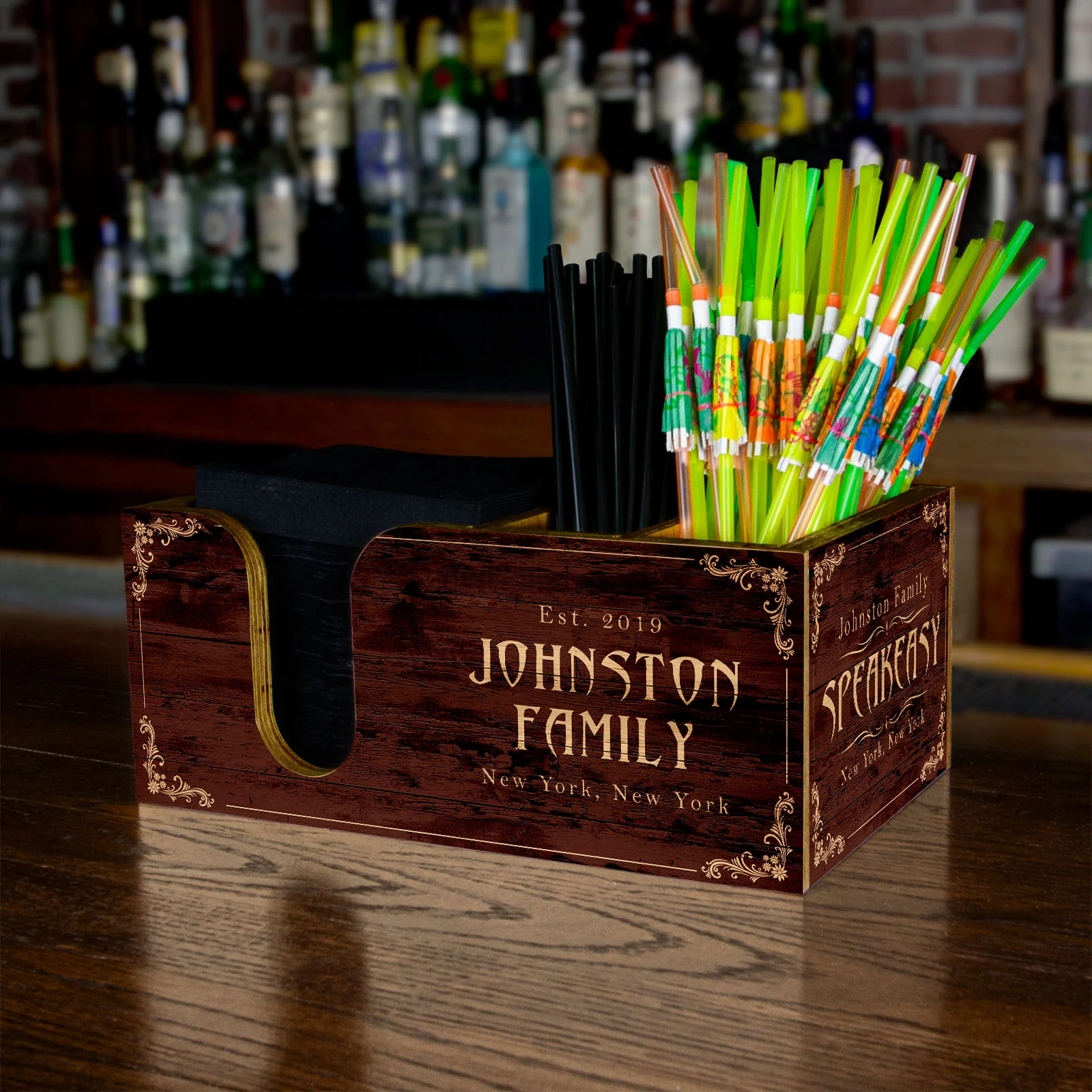 Customizable Bar Top Napkin Caddy - Speakeasy - Image 2