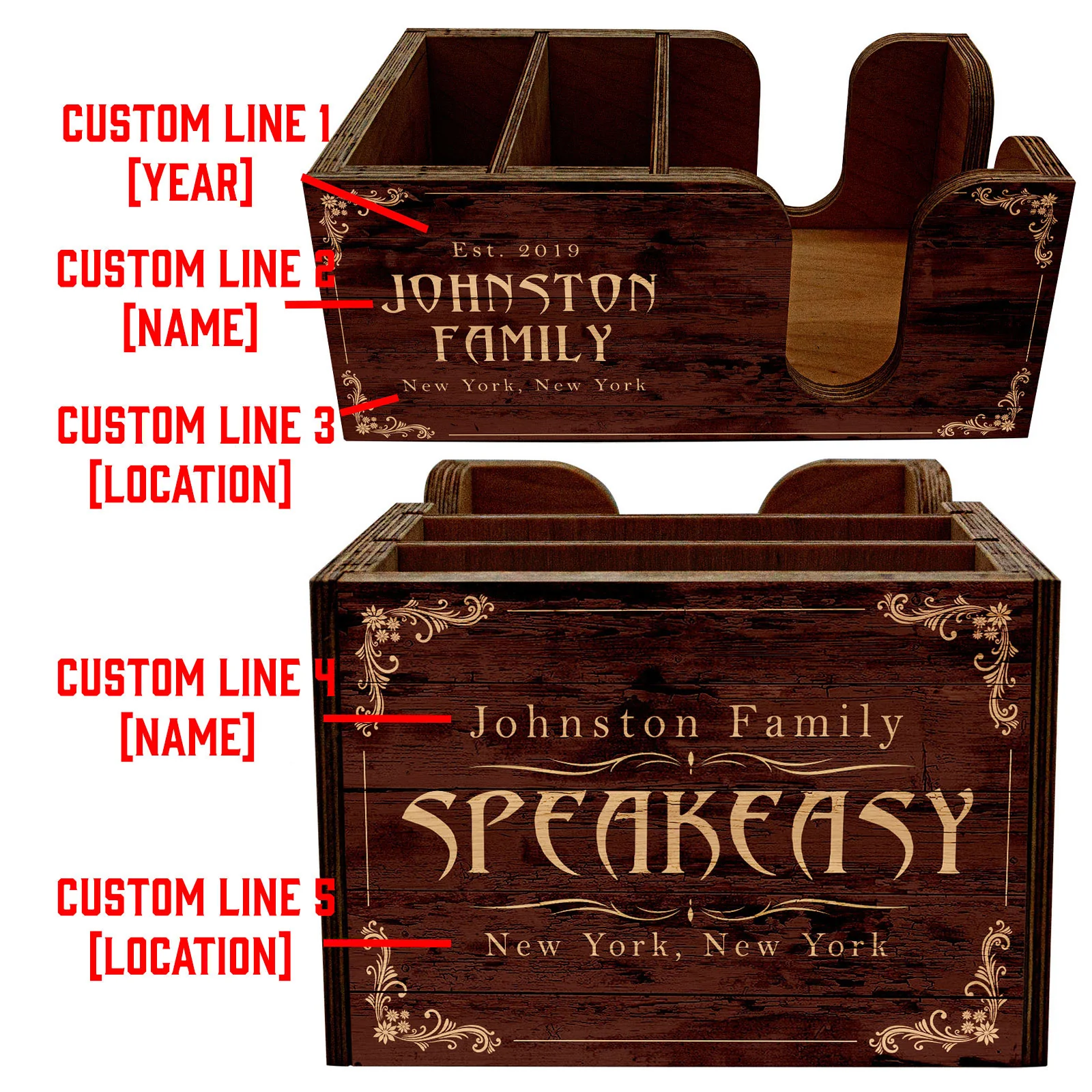 Customizable Bar Top Napkin Caddy - Speakeasy - Image 5
