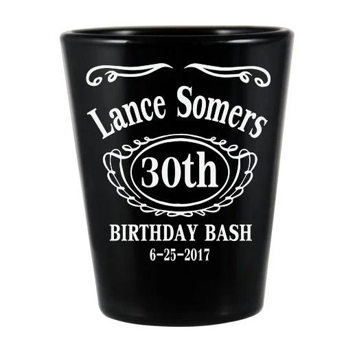 CUSTOMIZABLE Black Shot Glass - 1.75 ounce - Birthday Bash
