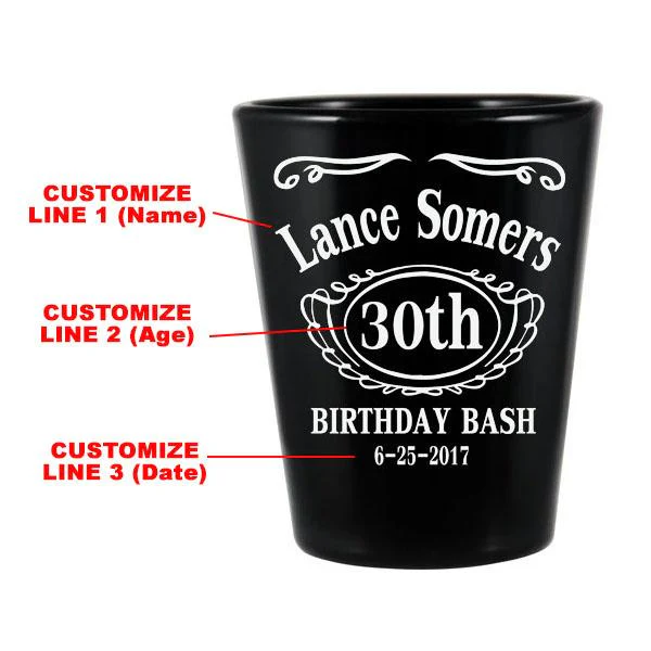 CUSTOMIZABLE Black Shot Glass - 1.75 ounce - Birthday Bash - Image 2
