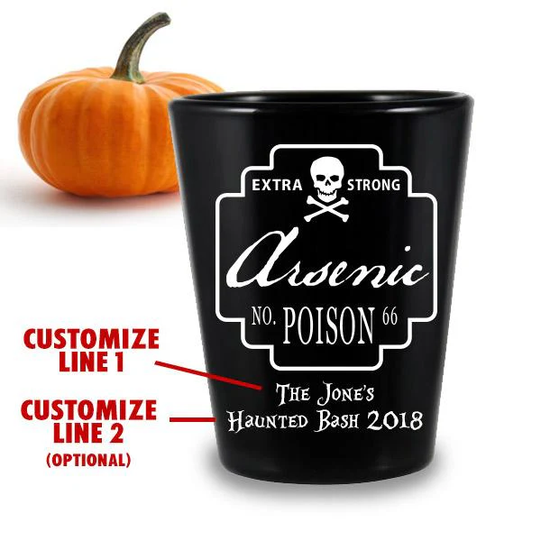 CUSTOMIZABLE Black Shot Glass - 1.75 ounce - Poison Halloween Design - Image 2