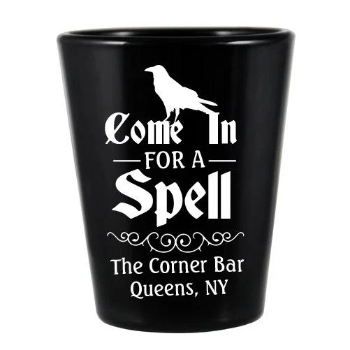 CUSTOMIZABLE Black Shot Glass - 1.75 ounce - Spell Halloween Design