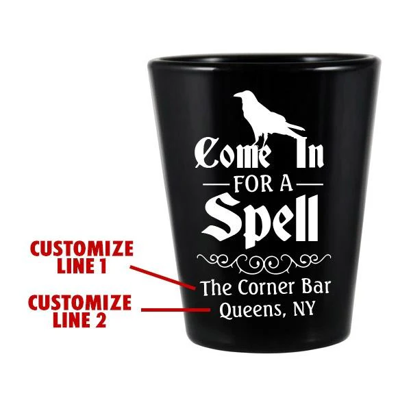 CUSTOMIZABLE Black Shot Glass - 1.75 ounce - Spell Halloween Design - Image 2