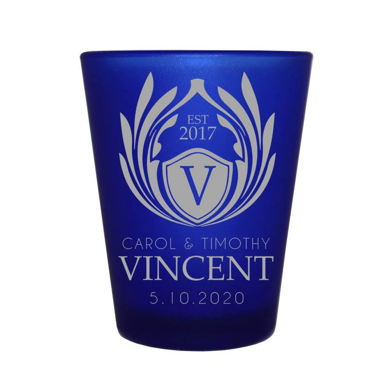 CUSTOMIZABLE Blue Frosted Shot Glass - 1.5 ounce - Crest 1