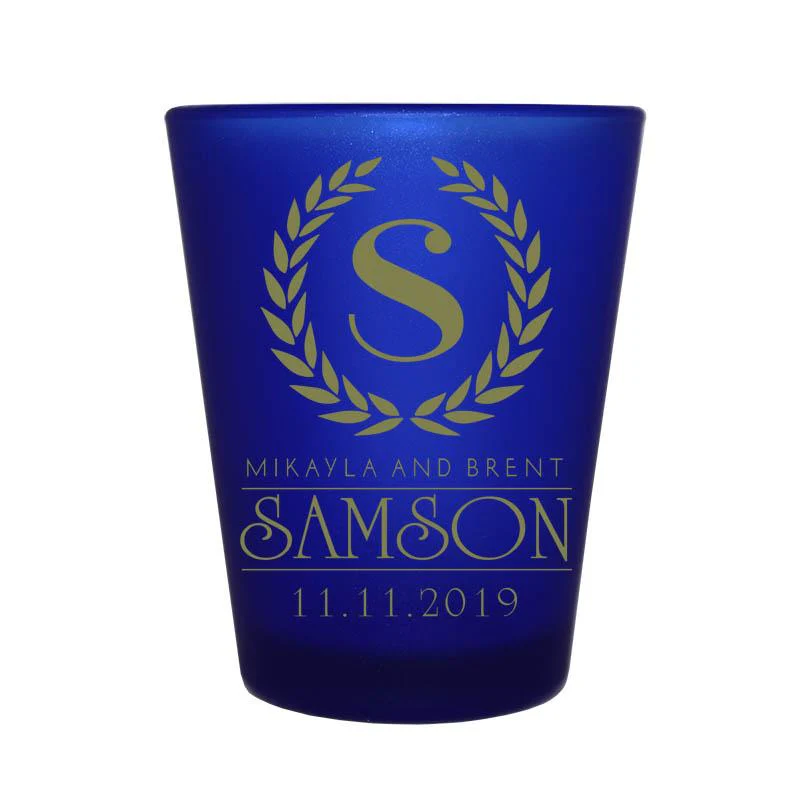 CUSTOMIZABLE Blue Frosted Shot Glass - 1.5 ounce - Crest