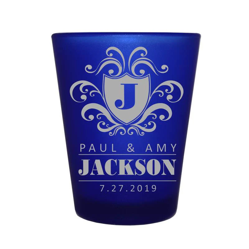CUSTOMIZABLE Blue Frosted Shot Glass - 1.5 ounce - Crest (Version 3)