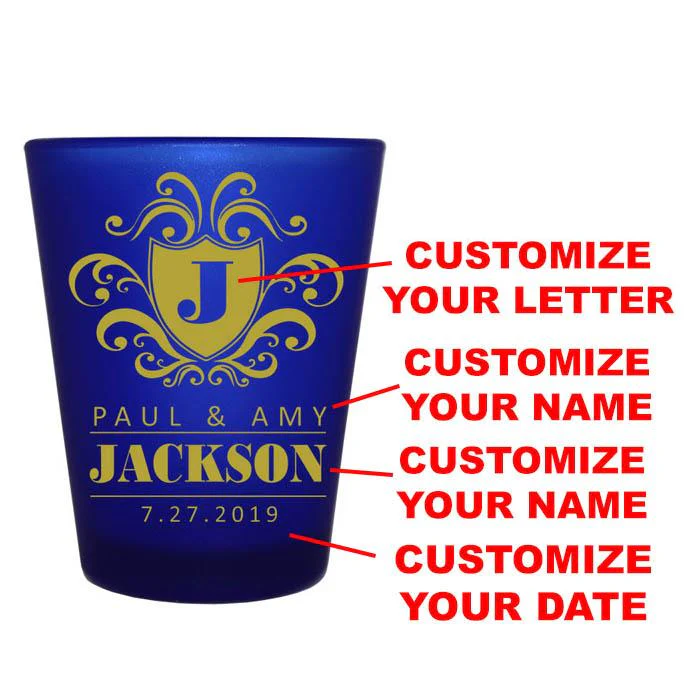CUSTOMIZABLE Blue Frosted Shot Glass - 1.5 ounce - Crest (Version 3) - Image 2