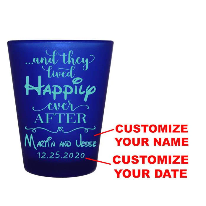 CUSTOMIZABLE Blue Frosted Shot Glass - 1.5 ounce - Happily Ever After - Image 2