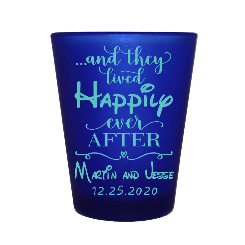 CUSTOMIZABLE Blue Frosted Shot Glass - 1.5 ounce - Happily Ever After - Image 3