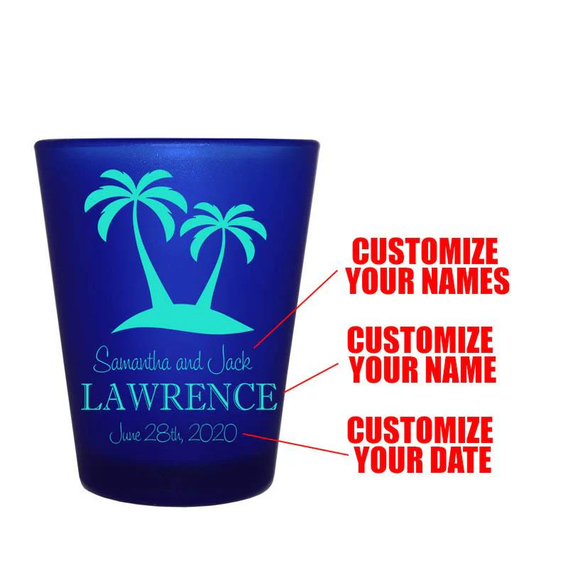 CUSTOMIZABLE Blue Frosted Shot Glass - 1.5 ounce - Palms - Image 2