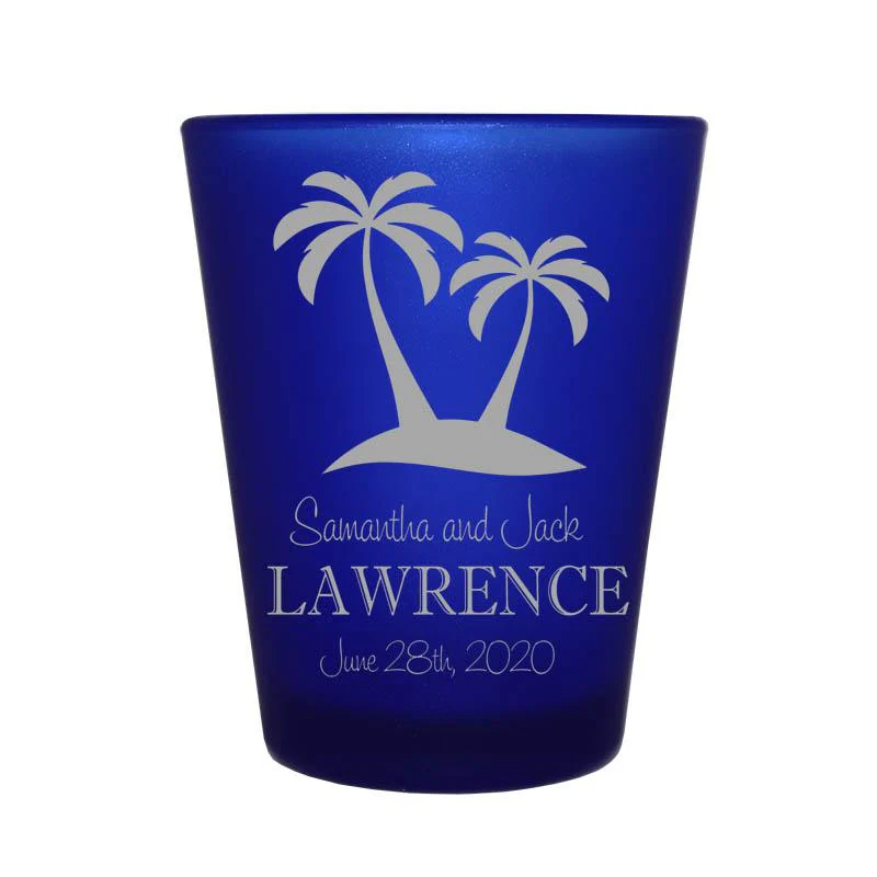 CUSTOMIZABLE Blue Frosted Shot Glass - 1.5 ounce - Palms - Image 3