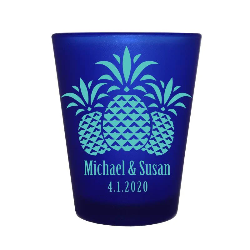 CUSTOMIZABLE Blue Frosted Shot Glass - 1.5 ounce - Pineapples