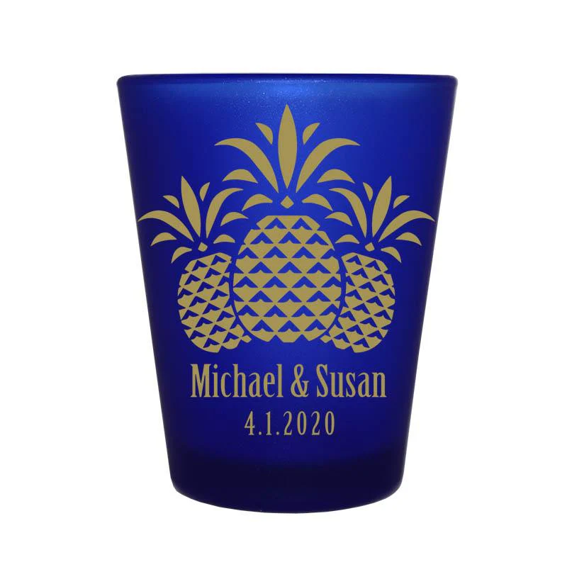 CUSTOMIZABLE Blue Frosted Shot Glass - 1.5 ounce - Pineapples - Image 3