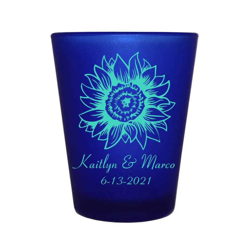 CUSTOMIZABLE Blue Frosted Shot Glass - 1.5 ounce - Sunflower