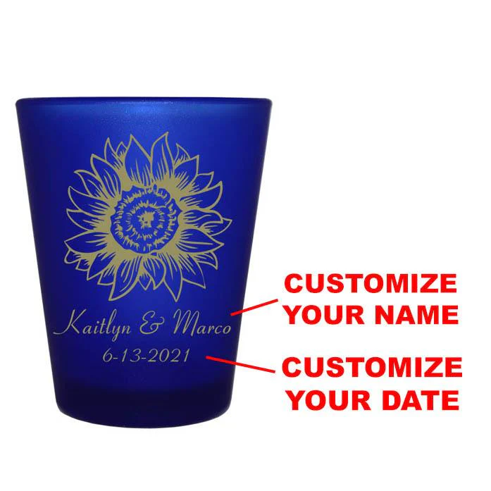 CUSTOMIZABLE Blue Frosted Shot Glass - 1.5 ounce - Sunflower - Image 2