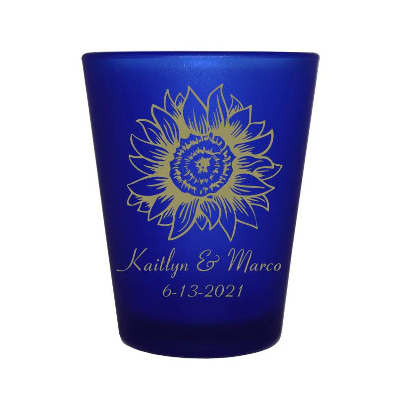 CUSTOMIZABLE Blue Frosted Shot Glass - 1.5 ounce - Sunflower - Image 3