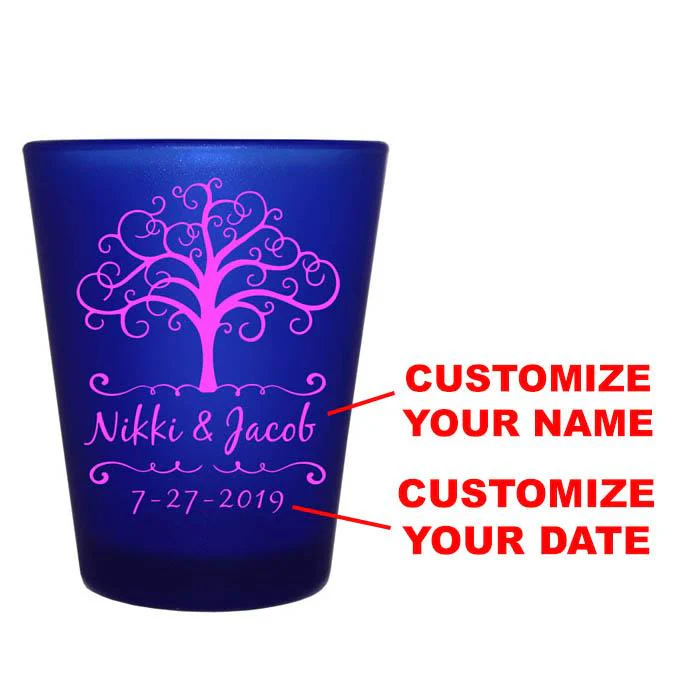 CUSTOMIZABLE Blue Frosted Shot Glass - 1.5 ounce - Tree of Life - Image 2