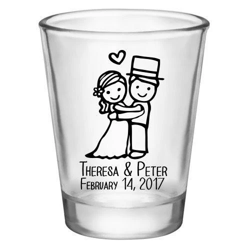 CUSTOMIZABLE Clear Shot Glass - Cute Bride and Groom - 1.75oz