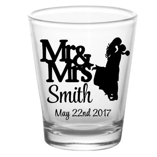 CUSTOMIZABLE Clear Shot Glass - Mr & Mrs Cute Silhouette - 1.75oz