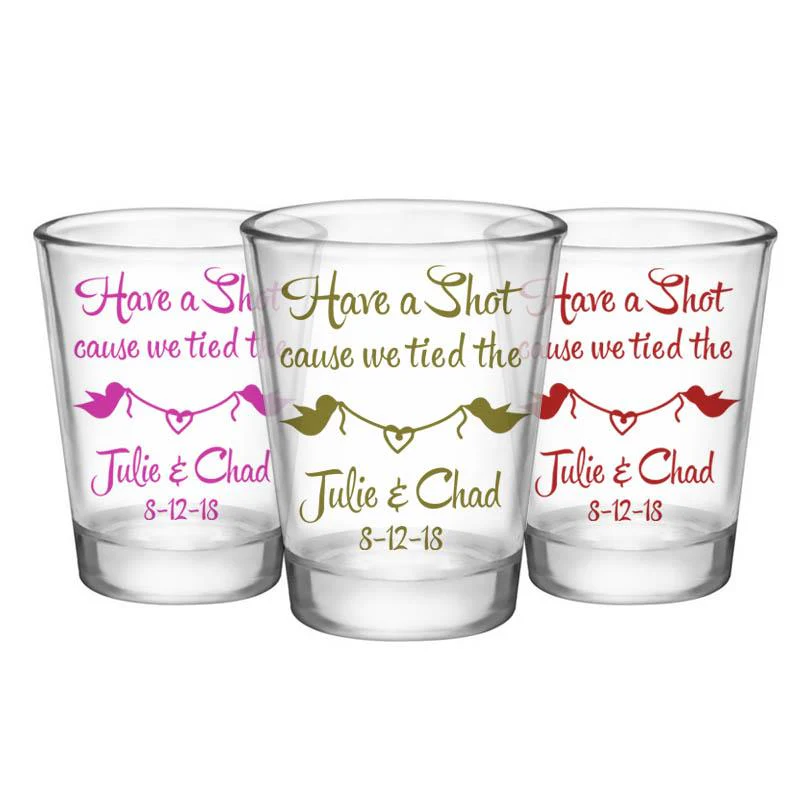CUSTOMIZABLE Clear Wedding Shot Glass - Bird Knot - 1.75oz