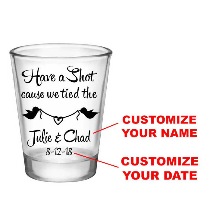 CUSTOMIZABLE Clear Wedding Shot Glass - Bird Knot - 1.75oz - Image 2