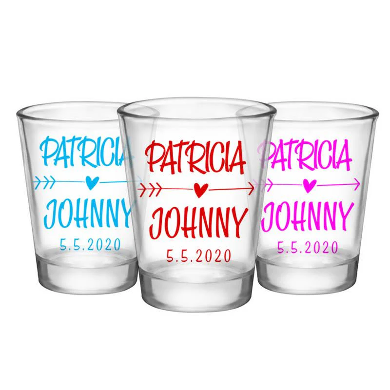 CUSTOMIZABLE Clear Wedding Shot Glass - Heart Arrow - 1.75oz