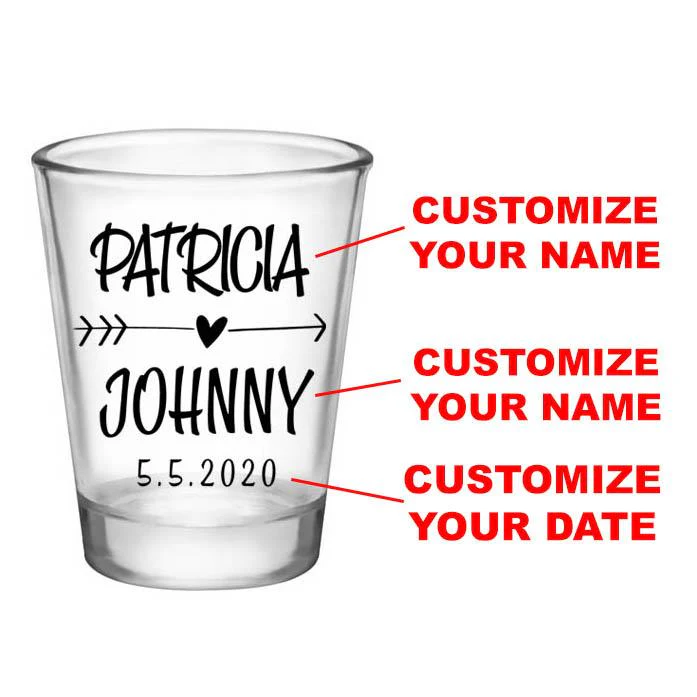 CUSTOMIZABLE Clear Wedding Shot Glass - Heart Arrow - 1.75oz - Image 2