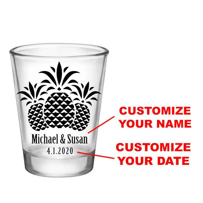 CUSTOMIZABLE Clear Wedding Shot Glass - Pineapples- 1.75oz - Image 2