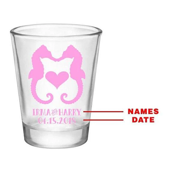CUSTOMIZABLE Clear Wedding Shot Glass - Seahorse Love - 1.75oz - Image 2