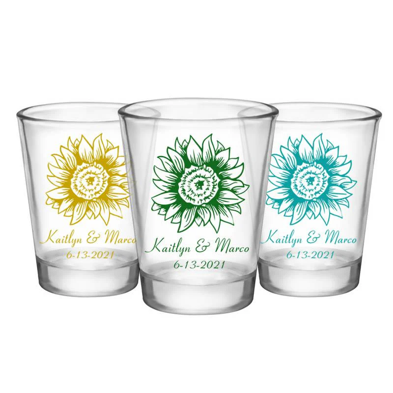 CUSTOMIZABLE Clear Wedding Shot Glass - Sunflower - 1.75oz