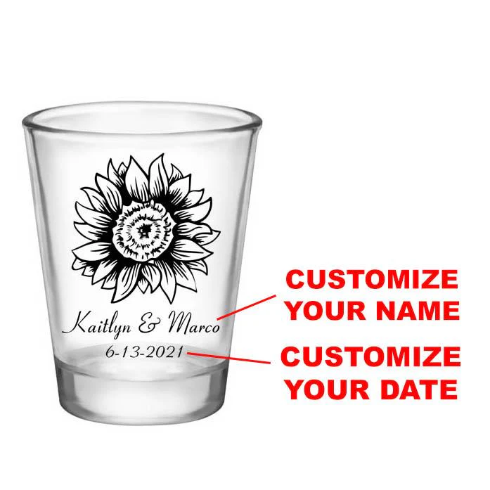 CUSTOMIZABLE Clear Wedding Shot Glass - Sunflower - 1.75oz - Image 2