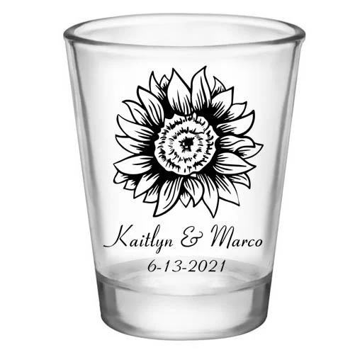CUSTOMIZABLE Clear Wedding Shot Glass - Sunflower - 1.75oz - Image 3