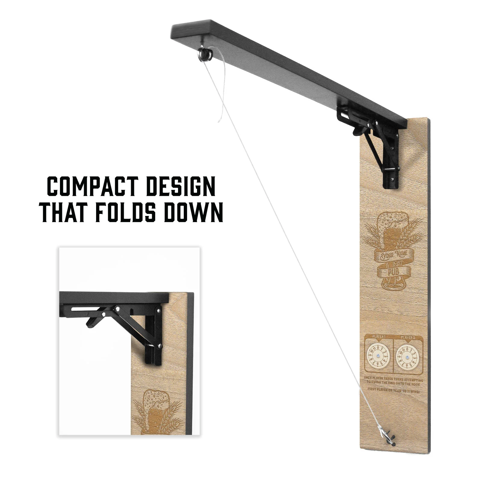 Customizable Engraved Wall Mounted Folding Ring Toss - Pub Beer Pint - Image 3