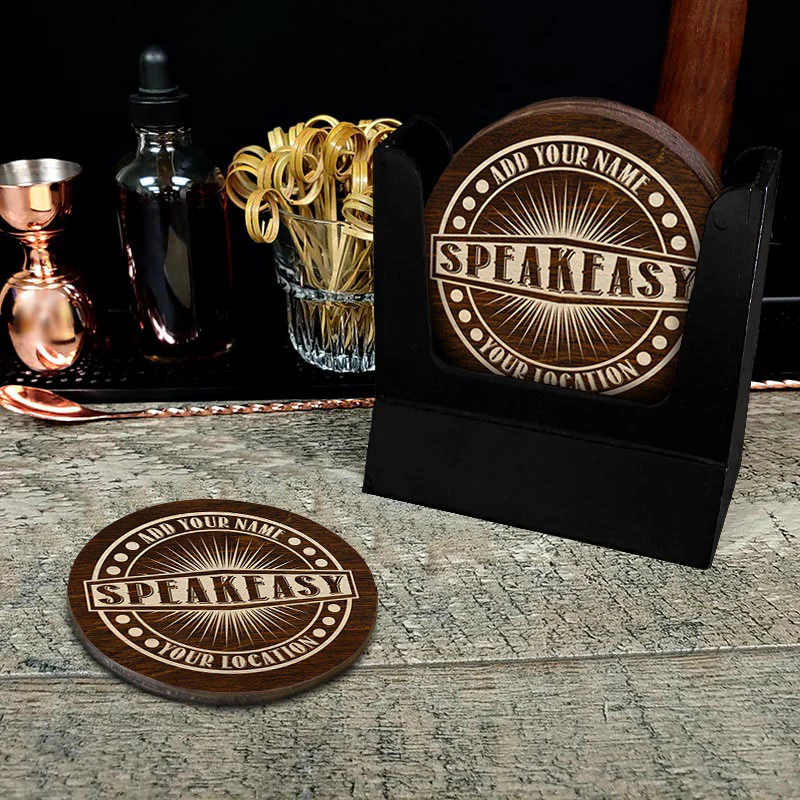 Customizable Engraved Wooden Coasters - Speakeasy Theme - Round - Set of 4 - Image 4