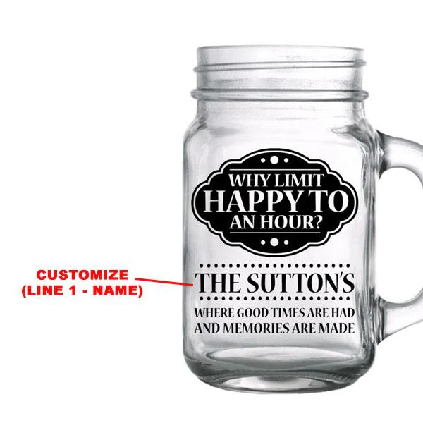CUSTOMIZABLE Mason Jar with Handle - Happy Hour - 16oz - Image 2