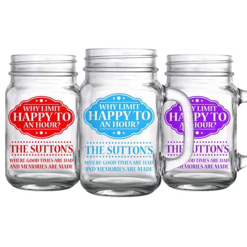 CUSTOMIZABLE Mason Jar with Handle - Happy Hour - 16oz - Image 3