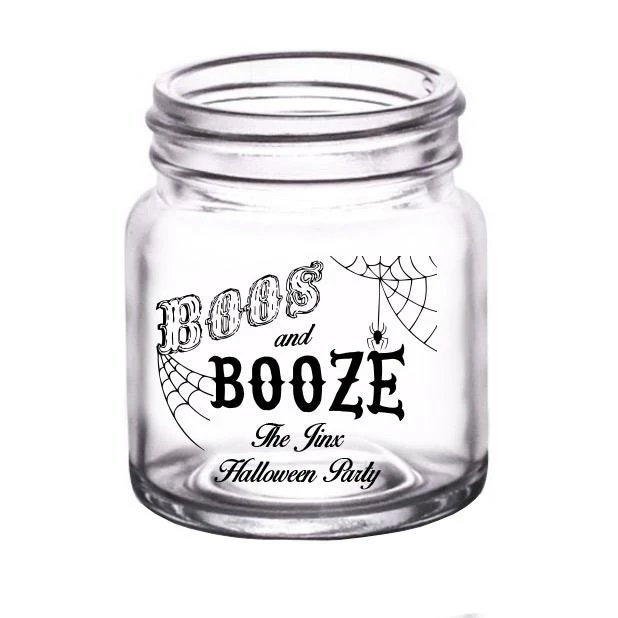 CUSTOMIZABLE Clear Mini Mason Jar Shot Glass - Boos & Booze - 2oz
